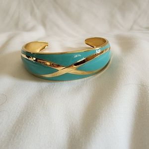 Bracelet Enamel vintage Blue gold bangle chunky bracelet ✨️
